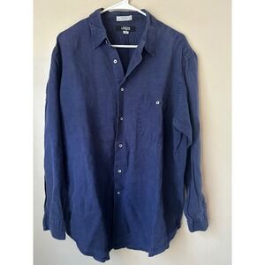 VintagePure Linen Button Down Shirt Mens XL Long Sleeve Blue Woven Ireland